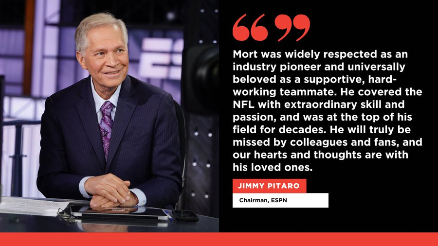 Image showing twitter post message by Jimmy Pitaro on Chris Mortensen death.