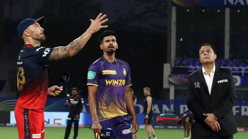 RCB vs KKR TOSS: Shreyas Iyer's Kolkata Knight Riders win the toss and opt to bowl first.