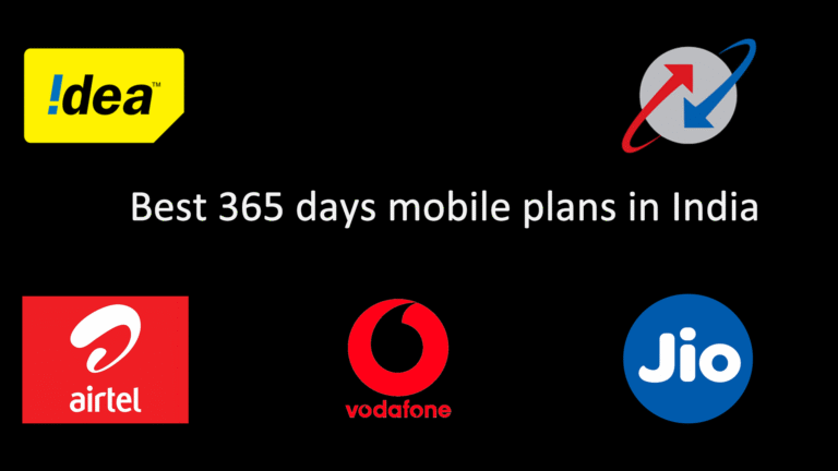 Logos of Airtel, Jio, Vodafone, Idea, and BSNL showcasing best 365 days mobile plans in India