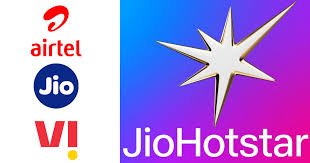 Airtel, Jio, VI logos with JioHotstar branding for latest offers