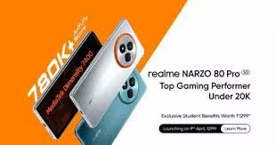 "Realme Narzo 80x 5G smartphone with 6000mAh battery, 120Hz display, and MediaTek Dimensity 6400 processor."