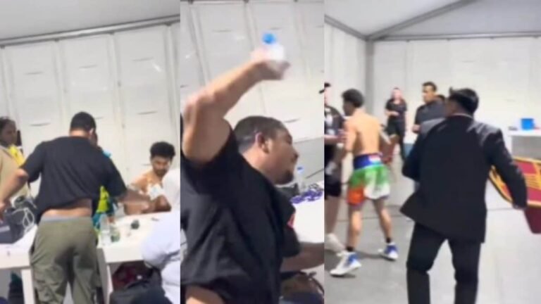 Anthony Taylor escorted out after throwing bottle at Neeraj Goyat backstage