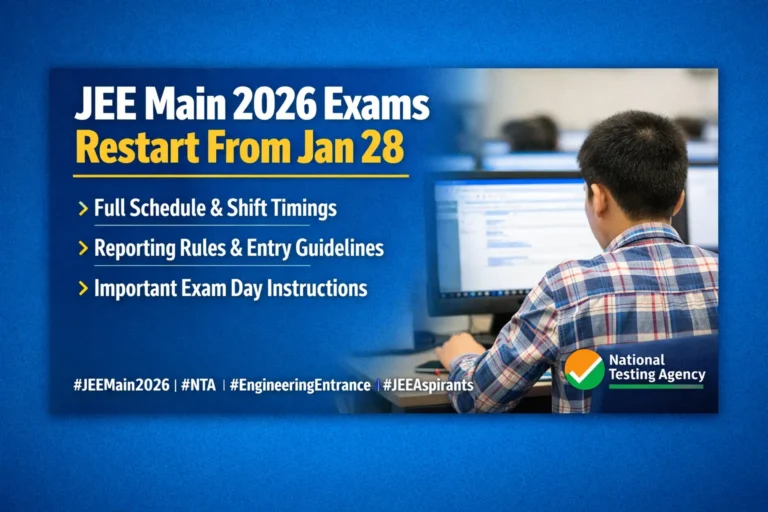 JEE Main 2026 Exams Restart From Jan 28: Full Schedule, Shift Timings and Exam Day Guidelines