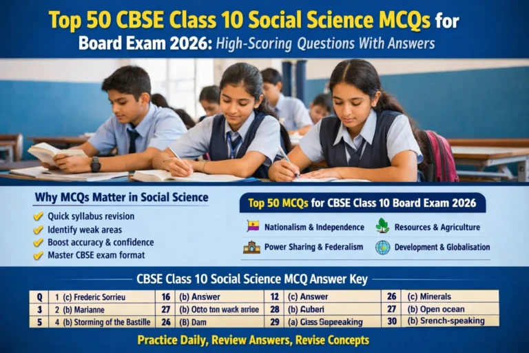 Top 50 CBSE Class 10 Social Science MCQs for Board Exam 2026: High-Scoring Questions With Answers