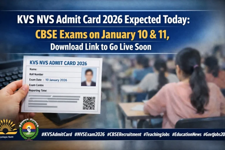 KVS NVS Admit Card 2026 Expected Today: CBSE Exams on January 10 & 11, Download Link to Go Live Soon