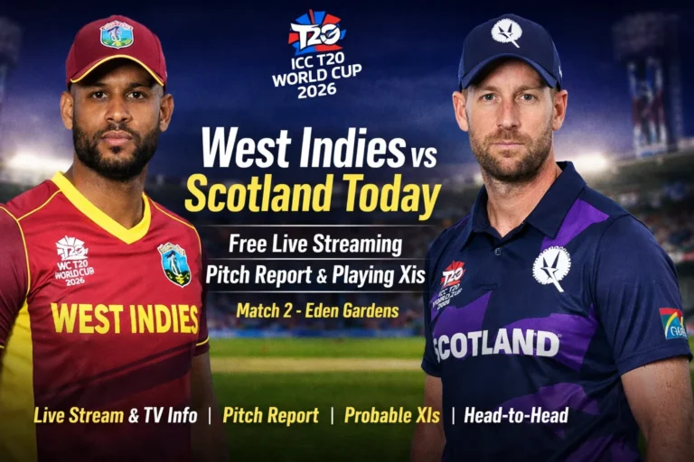 West Indies vs Scotland Today: Free Live Streaming, Pitch Report, Playing XIs | T20 World Cup 2026 Match 2
